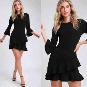 LULU'S Sensational Statement Black Ruffled Bodycon Dress Size M NEW